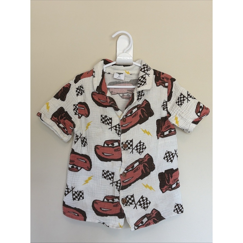 Disney Pixar Cars Lightning McQueen Racing Victory Flag Gauzy Shirt Toddler 4T
